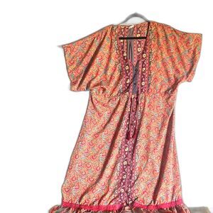 Boemo Anthro / Boho Pink Paisley Hippy Maxi Dress Sz L